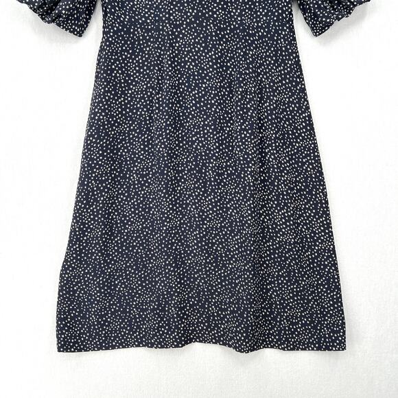 LK BENNET Tillila Silk Star Print Tea Dress Women 4 Navy Blue Beige Puff Sleeve - Picture 12 of 16